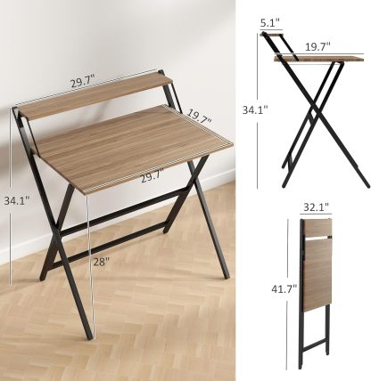 Small Folding Desk, 32 Inch Foldable Computer Desk with Monitor Shelf