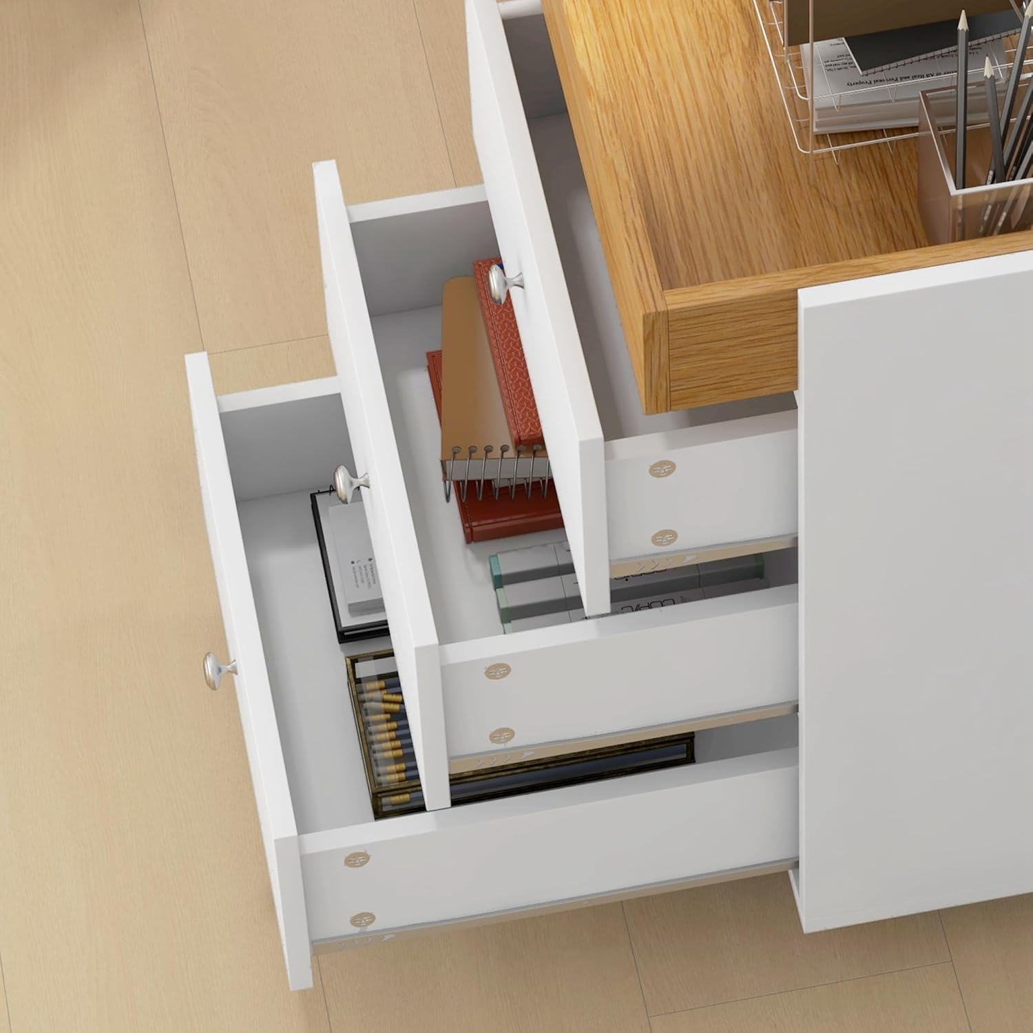 3 Drawer Home Office Storage Cabinet, Office Drawer on Wheels with Removable Tray