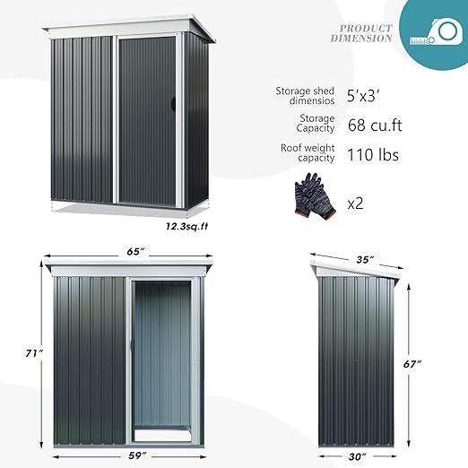 5.4x2.9FT Outdoor Storage Shed, Metal Tool Shed with Sloping Roof and Lockable Door for Backyard, Outside Lawn Storage Sheds for Backyard Patio,Black
