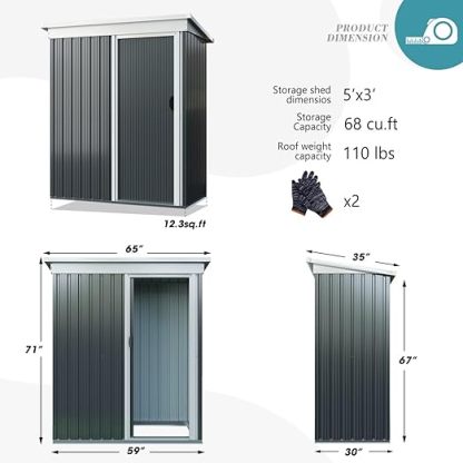 5.4x2.9FT Outdoor Storage Shed, Metal Tool Shed with Sloping Roof and Lockable Door for Backyard, Outside Lawn Storage Sheds for Backyard Patio,Black