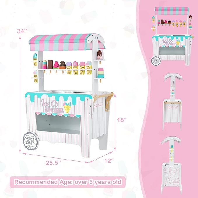 Wooden Grocery Store Playset w/12 Pieces Play Accessories