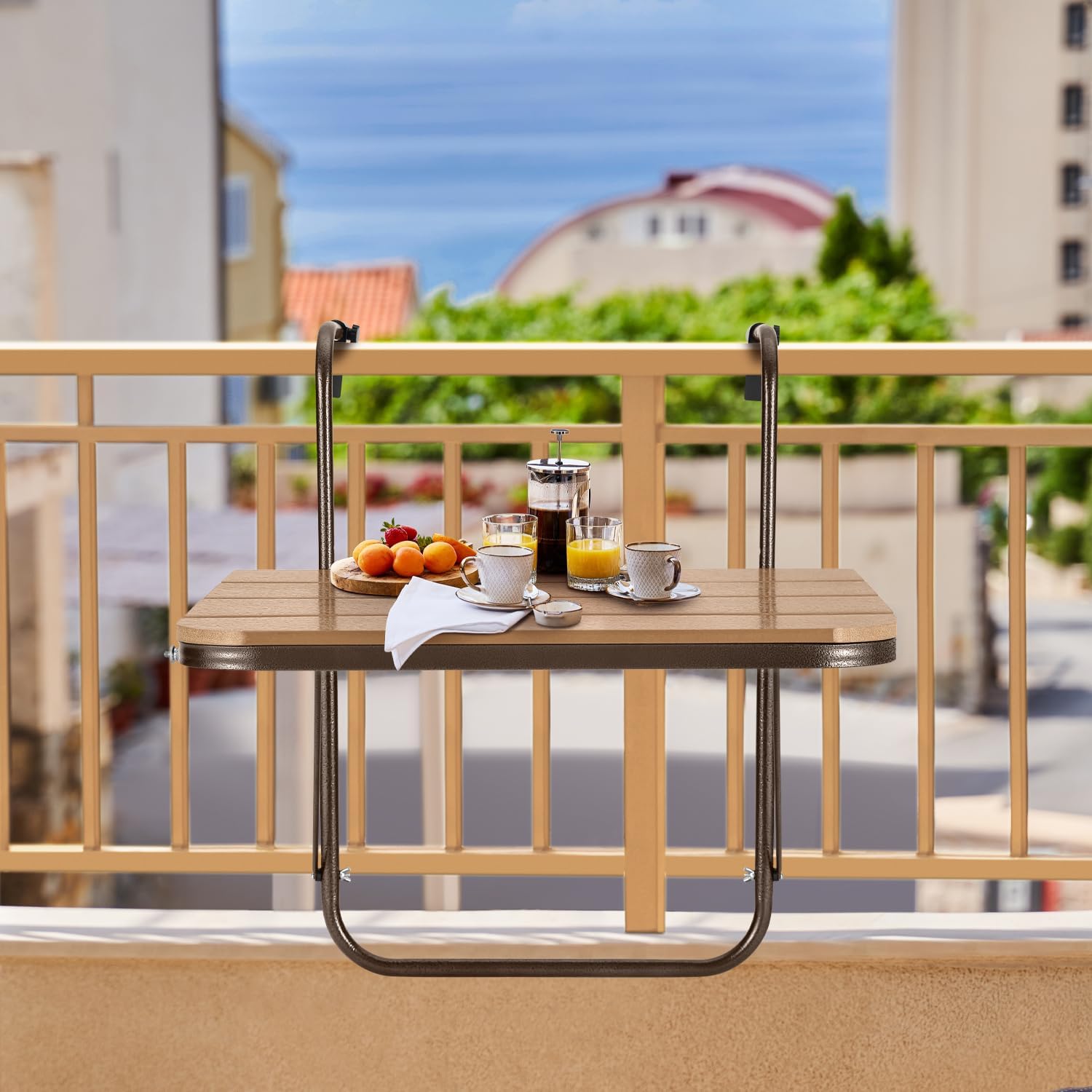 Balcony Railing Table Hanging Folding Balcony Bar Table for Deck Railings Outdoor