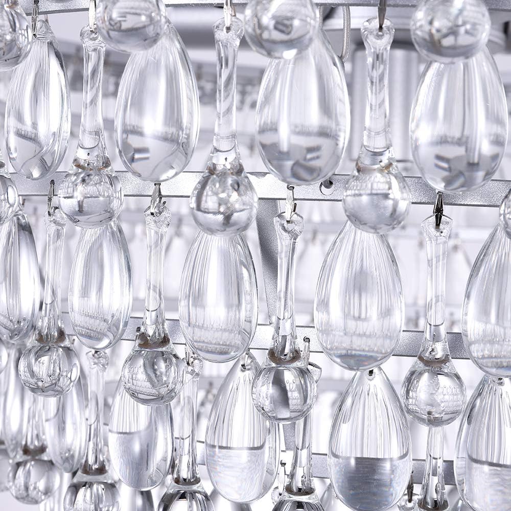 20 Inch Crystal Chandeliers, 6 Lights 5 Tiers Crystal Light, Adjustable Ceiling Pendant Lights, Modern Hanging Chandelier Lighting Fixture for Dining Room, Bedroom, Hallway, Bar, Kitchen, Bath