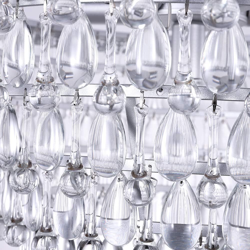 20 Inch Crystal Chandeliers, 6 Lights 5 Tiers Crystal Light, Adjustable Ceiling Pendant Lights, Modern Hanging Chandelier Lighting Fixture for Dining Room, Bedroom, Hallway, Bar, Kitchen, Bath