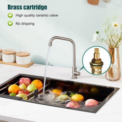 Cold Only Water Kitchen Faucet Brushed Nickel Heyalan Single Lever Handle 304 Stainless Steel Commercial Bar Tap Decked Mounted 360 Degree Swivel Spout Longer Thread Pipe