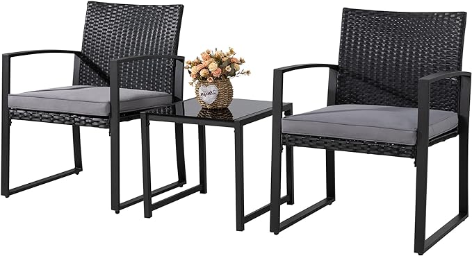3 Pieces Outdoor Patio Furniture Set, Modern Wicker Bistro Set