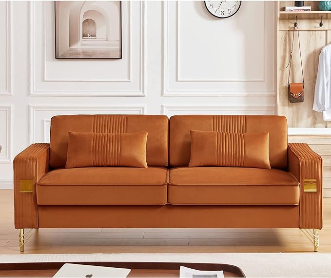 79”W Velvet Small Sofa Couch, Modern Oversized Loveseat with 2 Matching Pillows