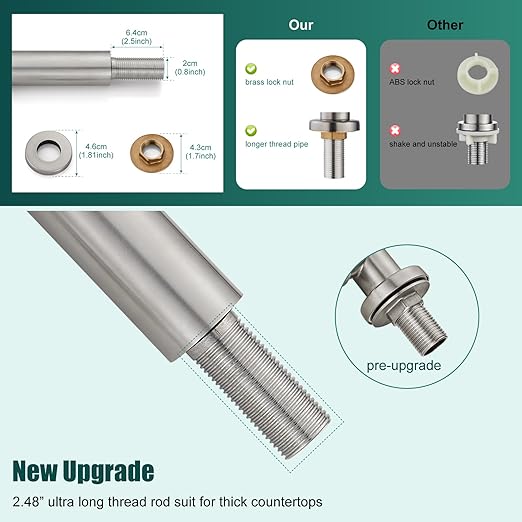 Brushed Nickel Bathroom Sink Faucet Cold Water Only Tall Body SUS304 Stainless Steel Straight Spout Single Handle One Hole Deck Mount Lavatory Faucet with Supply Water Hose(Drain Not Included)