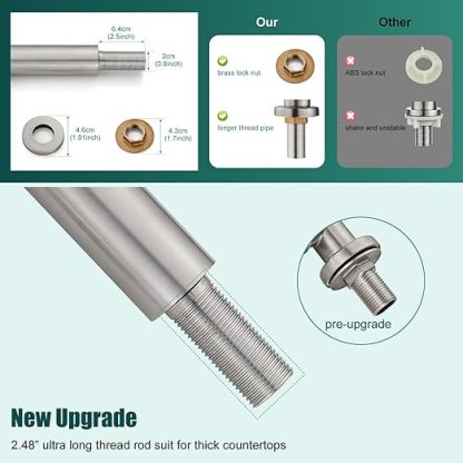 Brushed Nickel Bathroom Sink Faucet Cold Water Only Tall Body SUS304 Stainless Steel Straight Spout Single Handle One Hole Deck Mount Lavatory Faucet with Supply Water Hose(Drain Not Included)