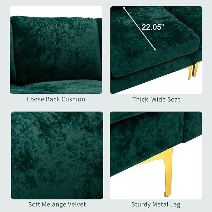 U-Shaped Sectional Sofa Couch, Modern Velvet L-Shaped Couch Set