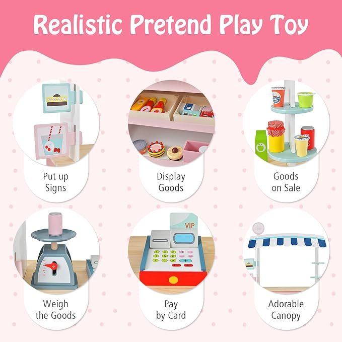 30-Piece Toddler Pretend Play Grocery Store Playset w/Cash Register & Scale