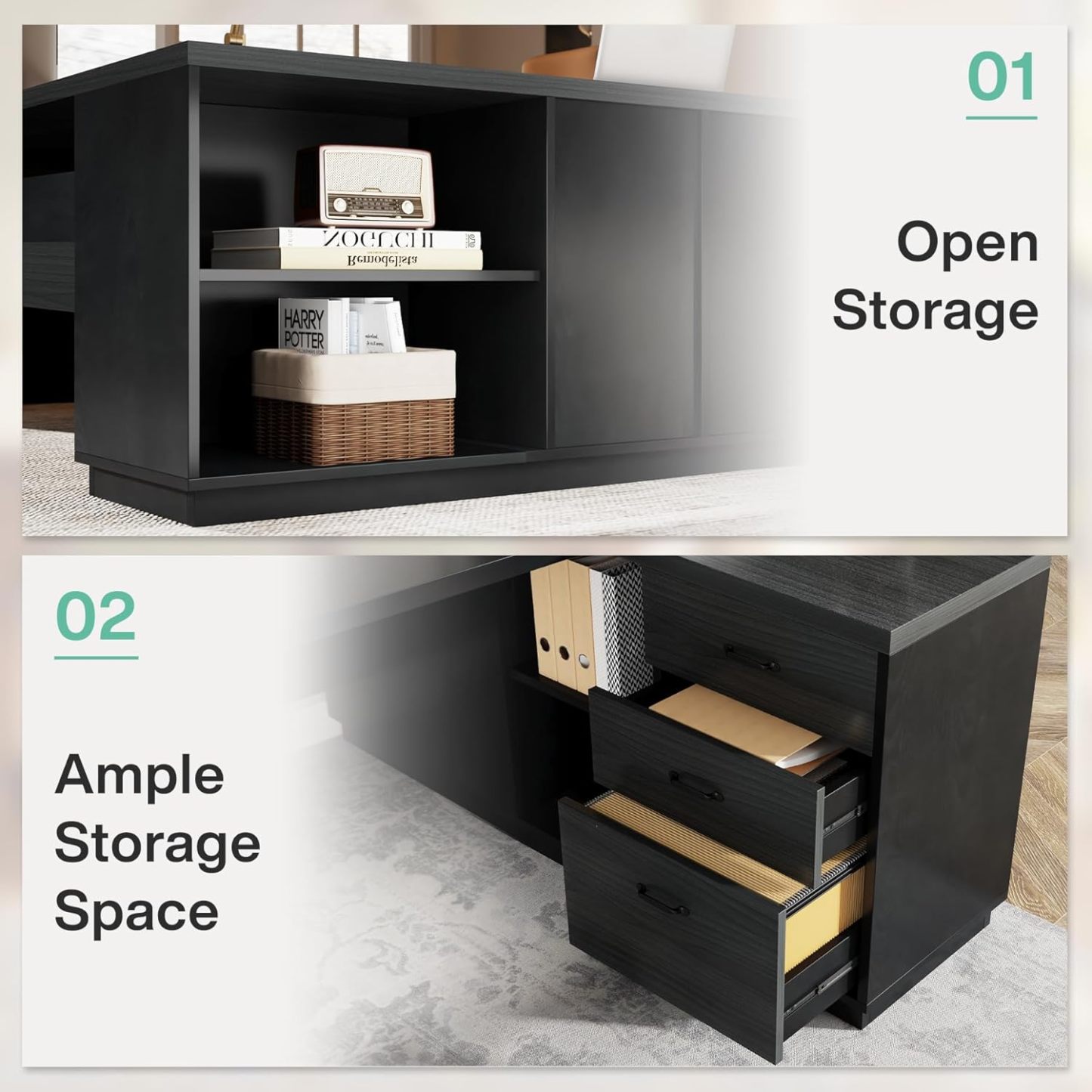 78" L-Shaped Executive Desk, Large Modern Office Desk with Drawers and Lateral File Cabinet