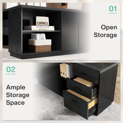 78" L-Shaped Executive Desk, Large Modern Office Desk with Drawers and Lateral File Cabinet