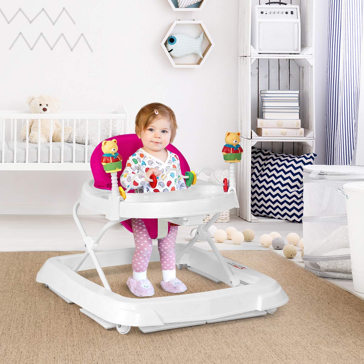 Baby Walker, Foldable Push Learning Walker Toy-Seated & Walk-Behind with Wheels