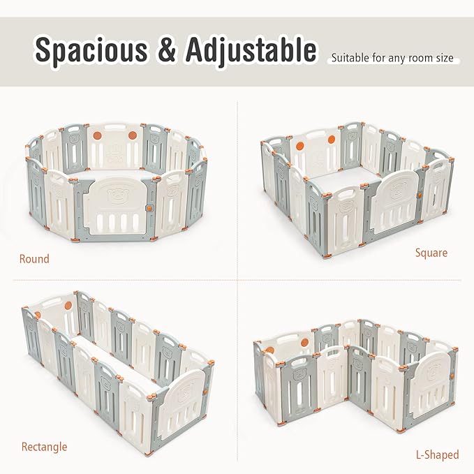 14 Panel Baby Fence Play Area w/Game Board & Lockable Door