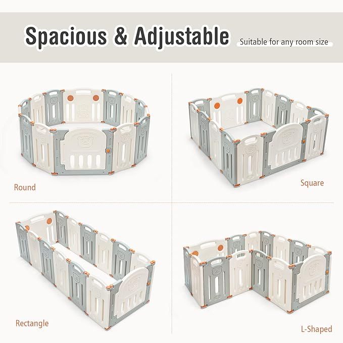 14 Panel Baby Fence Play Area w/Game Board & Lockable Door