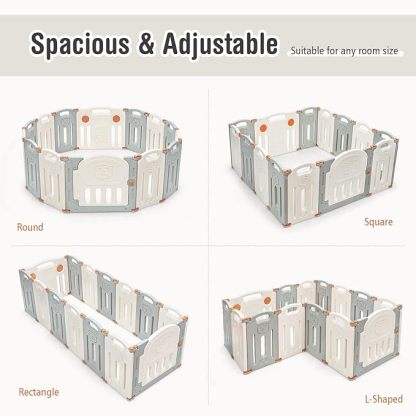 14 Panel Baby Fence Play Area w/Game Board & Lockable Door