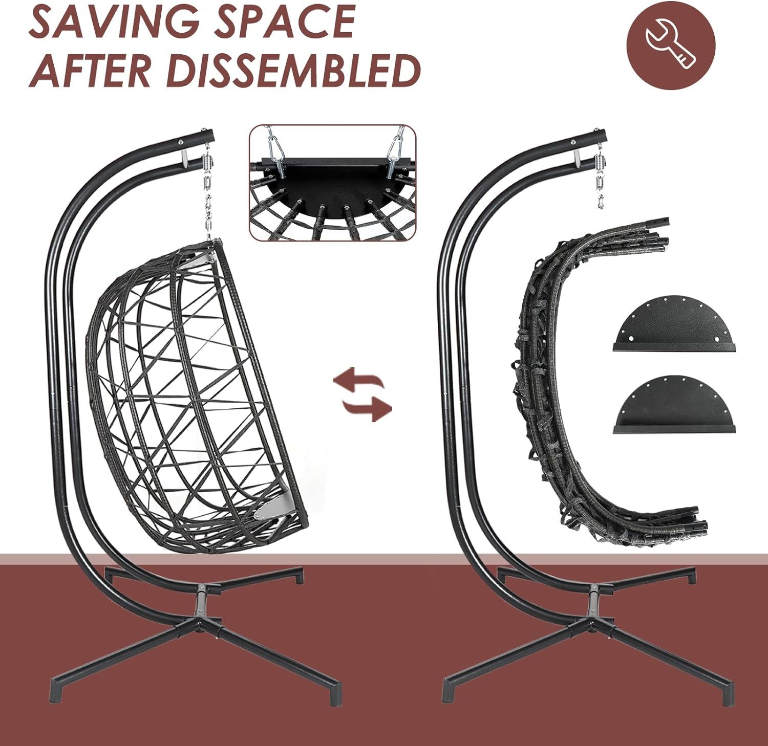 Double Egg Chair with Stand Wicker Swing Chair for 2 Person