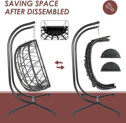 Double Egg Chair with Stand Wicker Swing Chair for 2 Person