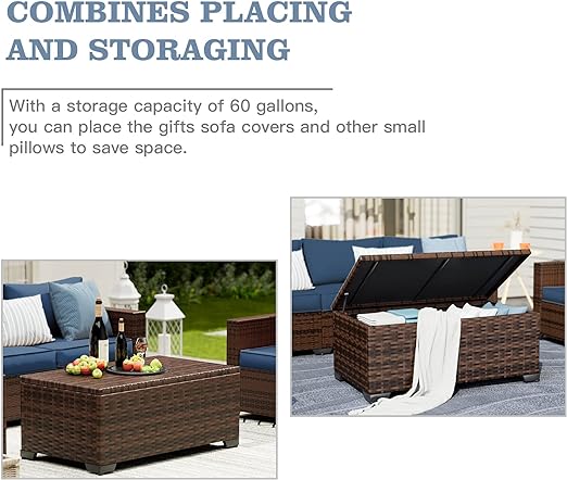 Wide Armrest Outdoor Patio Furniture Set, 5 Piece Patio Sectional Sofa with Storage Table for Backyard, Porch, Balcony, Poolside(Navy Blue)