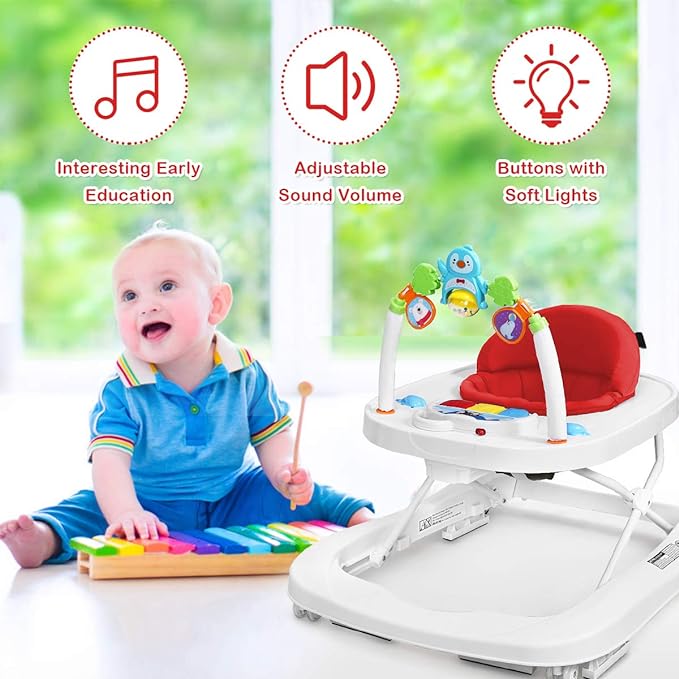 Baby Walker, Foldable Push Learning Walker Toy-Seated & Walk-Behind with Wheels