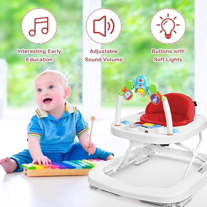 Baby Walker, Foldable Push Learning Walker Toy-Seated & Walk-Behind with Wheels