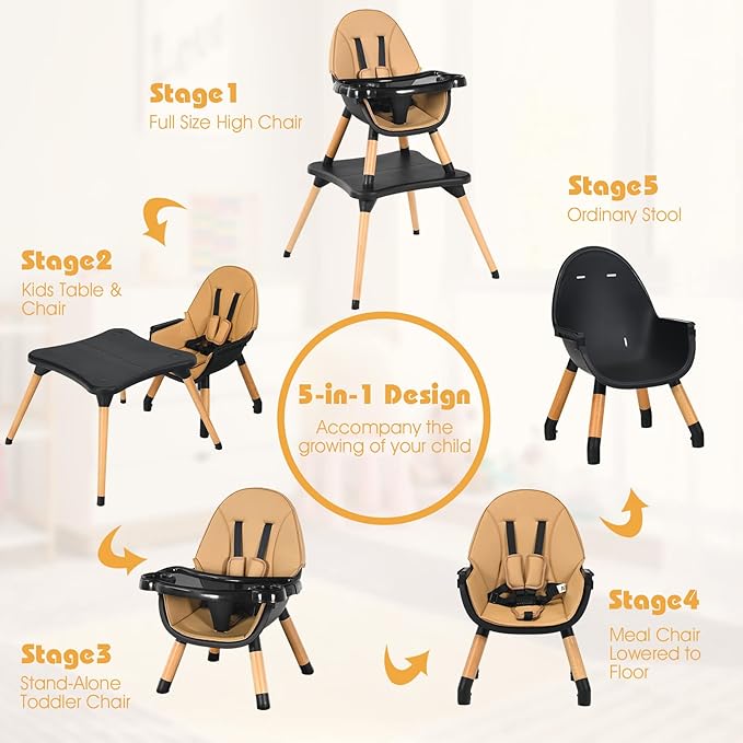 5-in-1 Convertible Wooden Highchair for Babies and Toddlers/Table and Chair Set