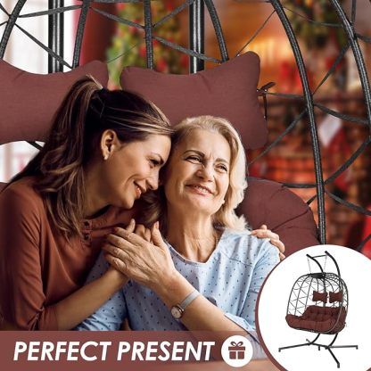 Double Egg Chair with Stand Wicker Swing Chair for 2 Person