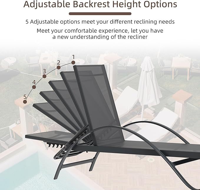 Patio Chaise Lounge Set of 2, Pool Chaise Lounge with Arm