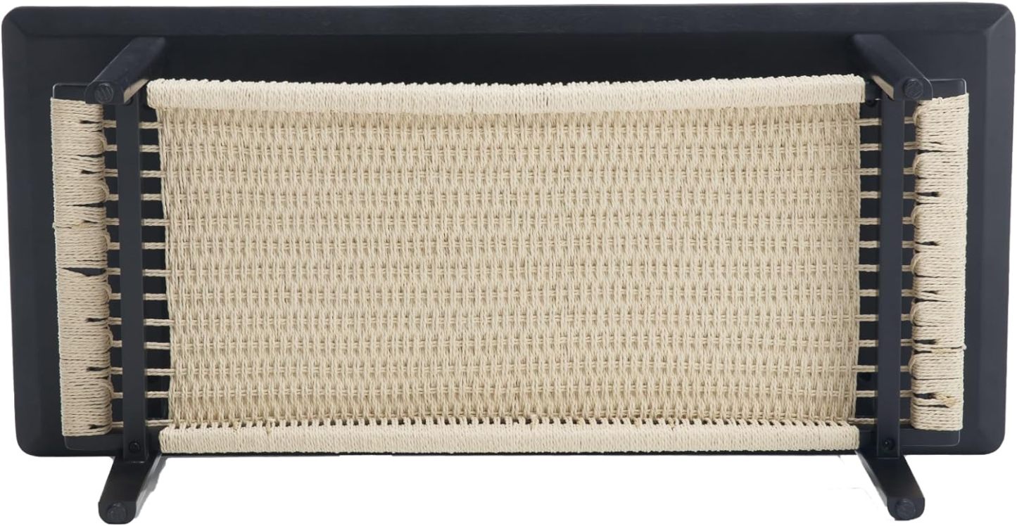 Black Coffee Table with Storage Shelf for Living Room Mid Century Sofa Tables