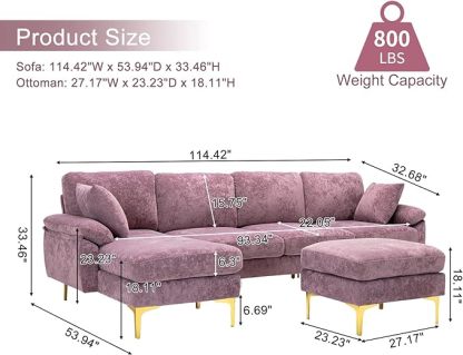 U-Shaped Sectional Sofa Couch, Modern Velvet L-Shaped Couch Set