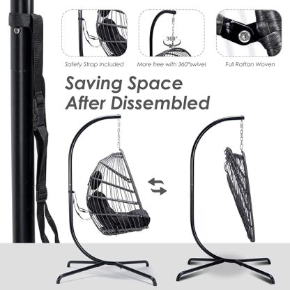 Hanging Egg Chair with Stand Outdoor Swinging Egg Chair with Water Resistant Cushions