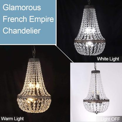 6 Lights French Empire Crystal Chandelier, 13 Inch Farmhouse Pendant Chandeliers Lighting, Adjustable Antique Bronze Ceiling Light