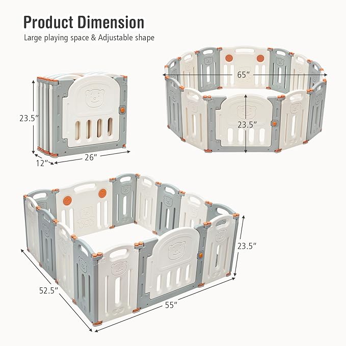 14 Panel Baby Fence Play Area w/Game Board & Lockable Door
