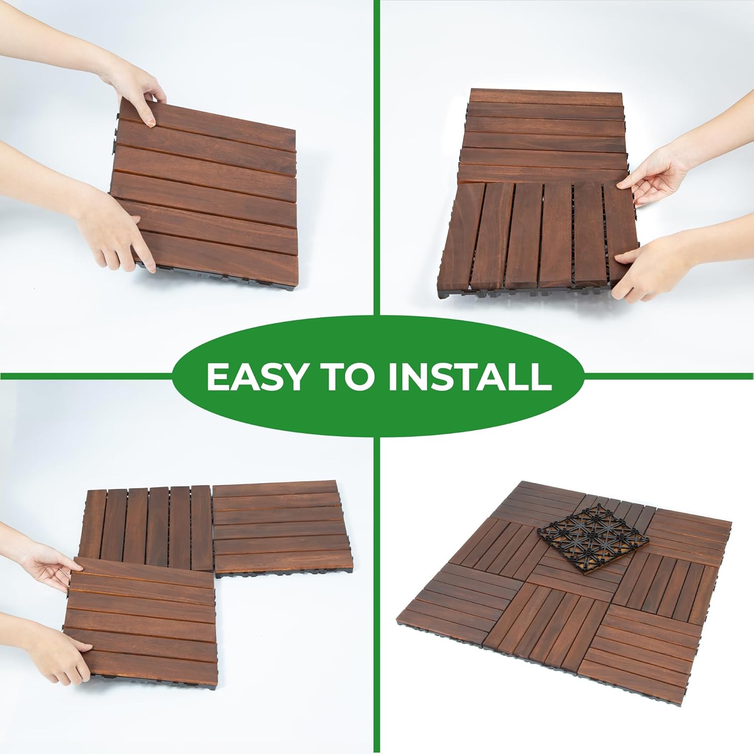 10Pcs Acacia Interlocking Tiles Patio 12"x12"x0.94"