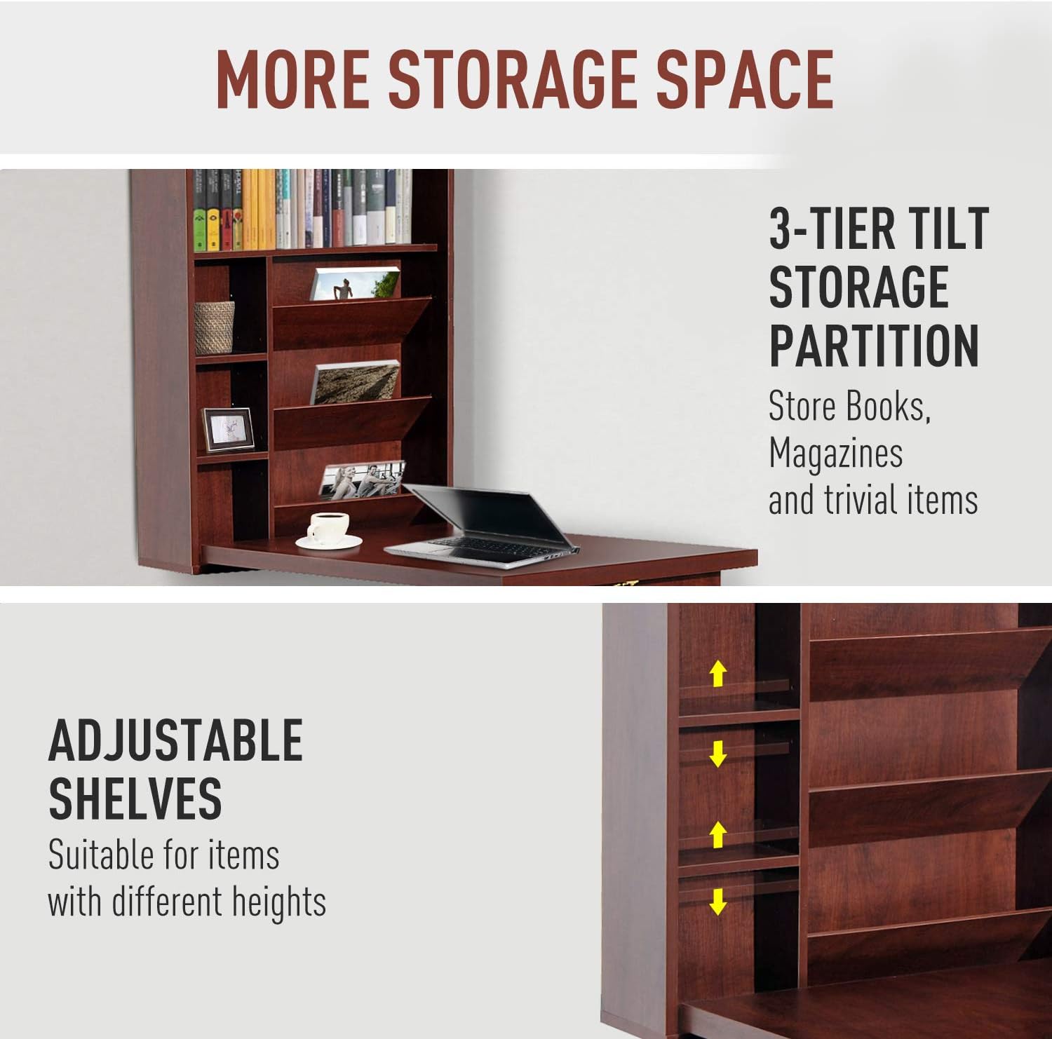 Multi-Function Computer Table Floating Desk with Shelves for Home Office 23.5"D x 37"W x 37"H