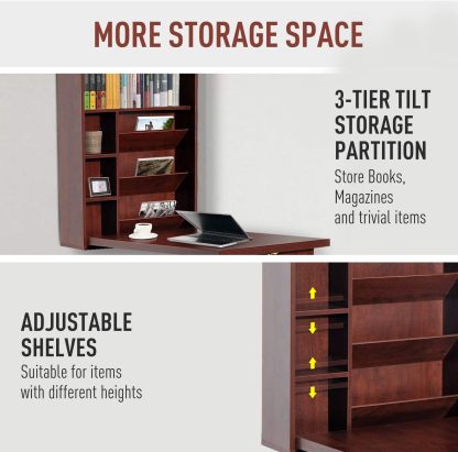 Multi-Function Computer Table Floating Desk with Shelves for Home Office 23.5"D x 37"W x 37"H