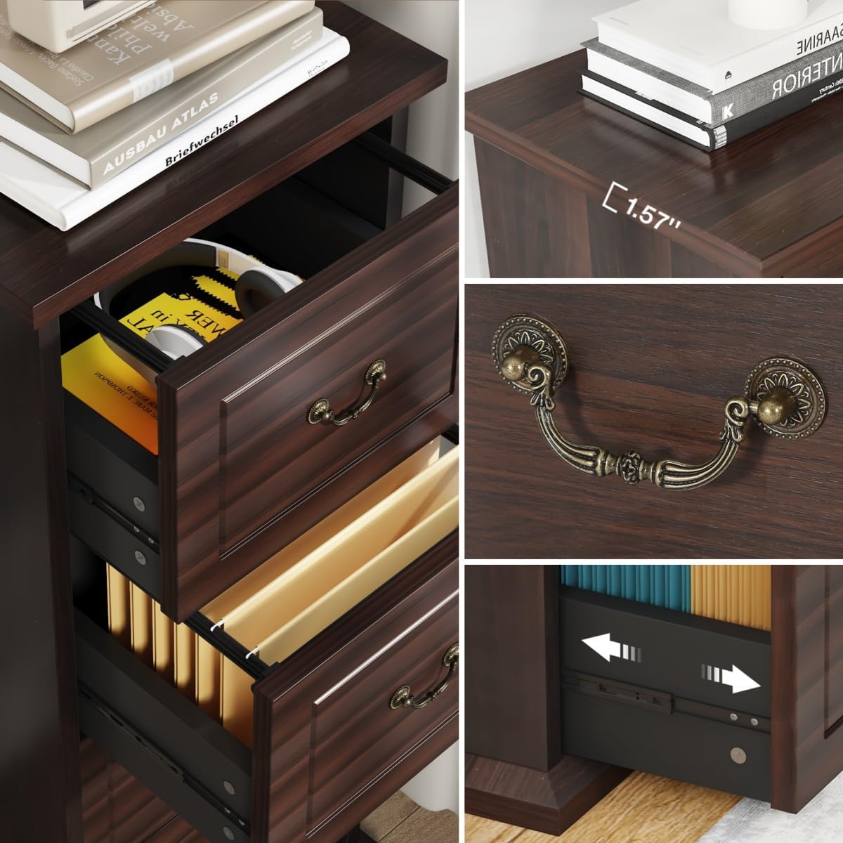 4-Drawer File Cabinet, Vertical Wood Filing Cabinet for A4/Letter/Legal Files