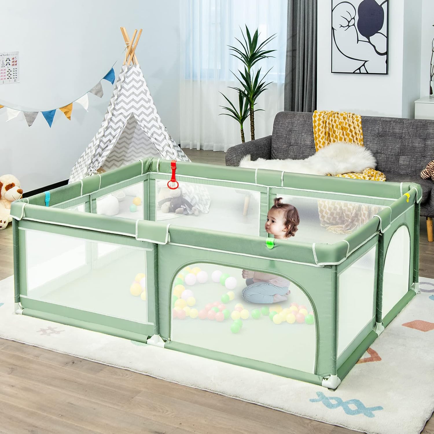 Extra Large Baby Gate Playpen w/ 50 Ocean Balls