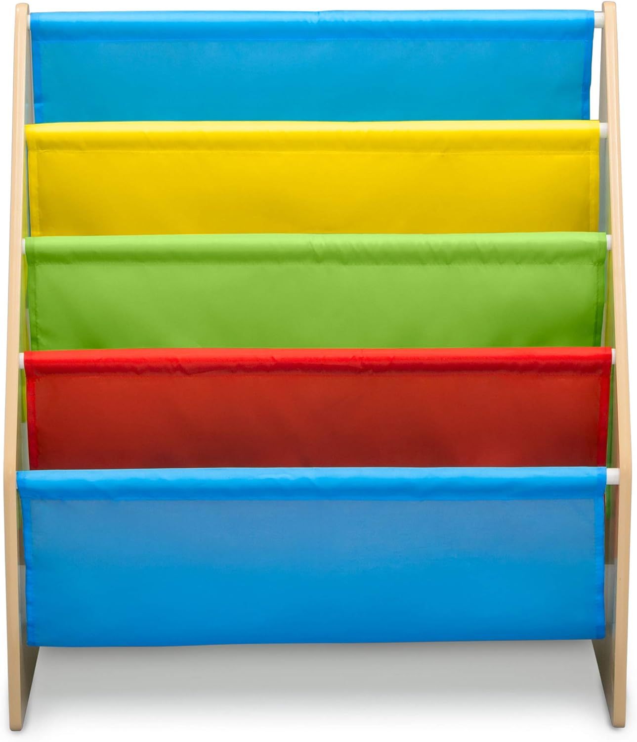 Sling Book Rack Bookshelf, 4-Tier Wooden Shelf with Soft Fabric Pockets