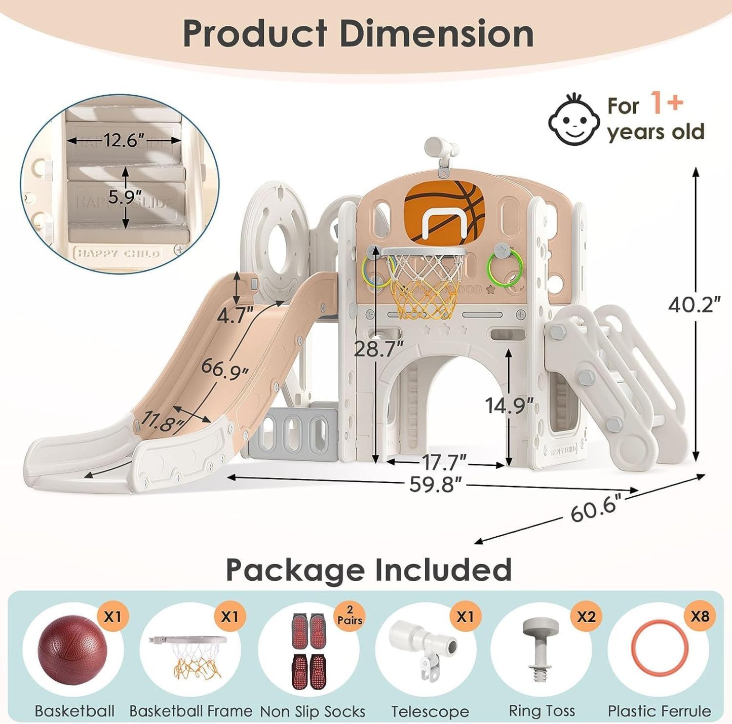 9 in 1 Toddler Slide, Kid Slide for Toddlers Age 1-3 with Ring Toss