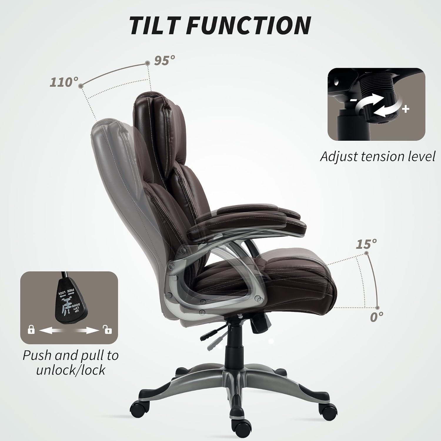 Executive Office Chair with Tilt Function, PU Leather High Back Desk Chair