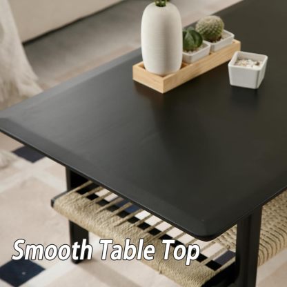 Black Coffee Table with Storage Shelf for Living Room Mid Century Sofa Tables