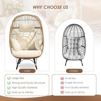 Oversized Wicker Egg Chair Hand-Woven Stable and Sturdy 440 lbs. Load