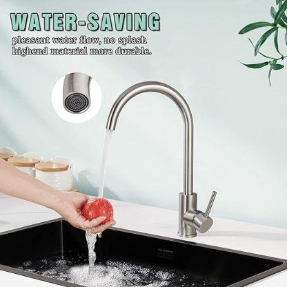 Brushed Nickel Kitchen Faucet Cold and Hot Water Single Hole 360 Degree Swivel Spout Deck Mount High Arc SUS304 Sink Bar Tap Goose Neck