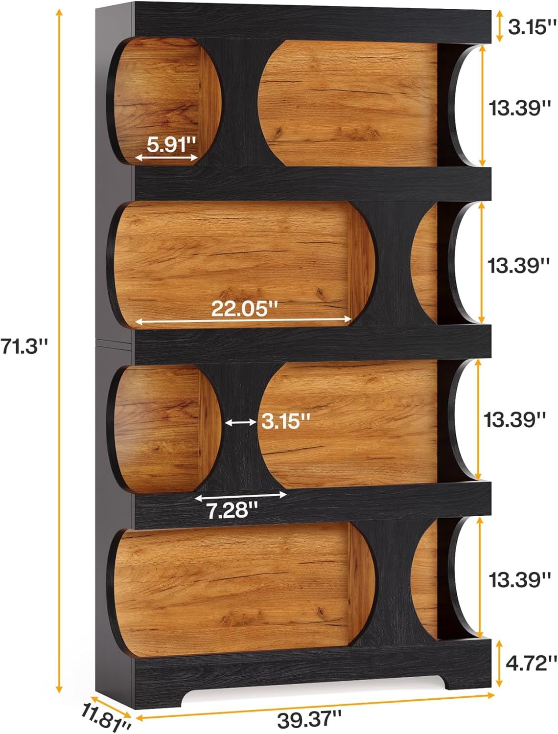 4-Tier S-Shaped Bookshelf, Wood Decorative Storage Shelving, Modern Freestanding Display Shelves