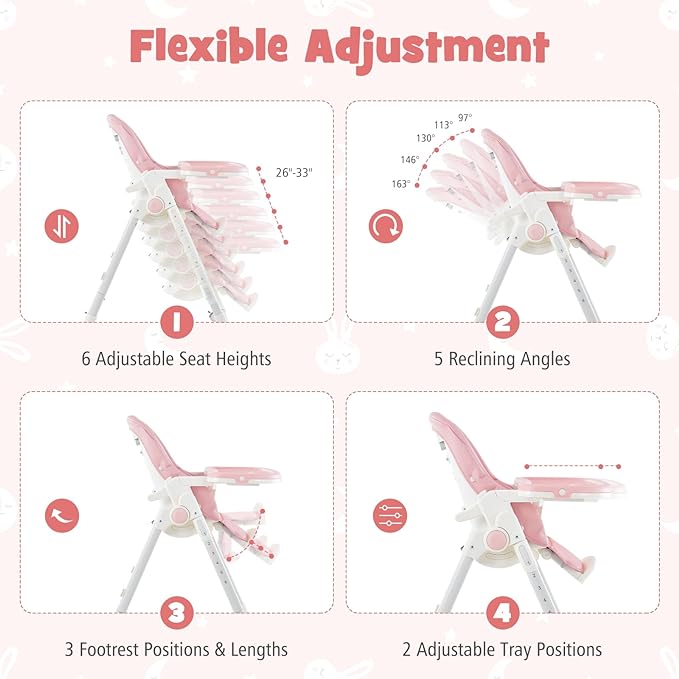 High Chair with Wheels, Foldable Highchair for Babies and Toddlers