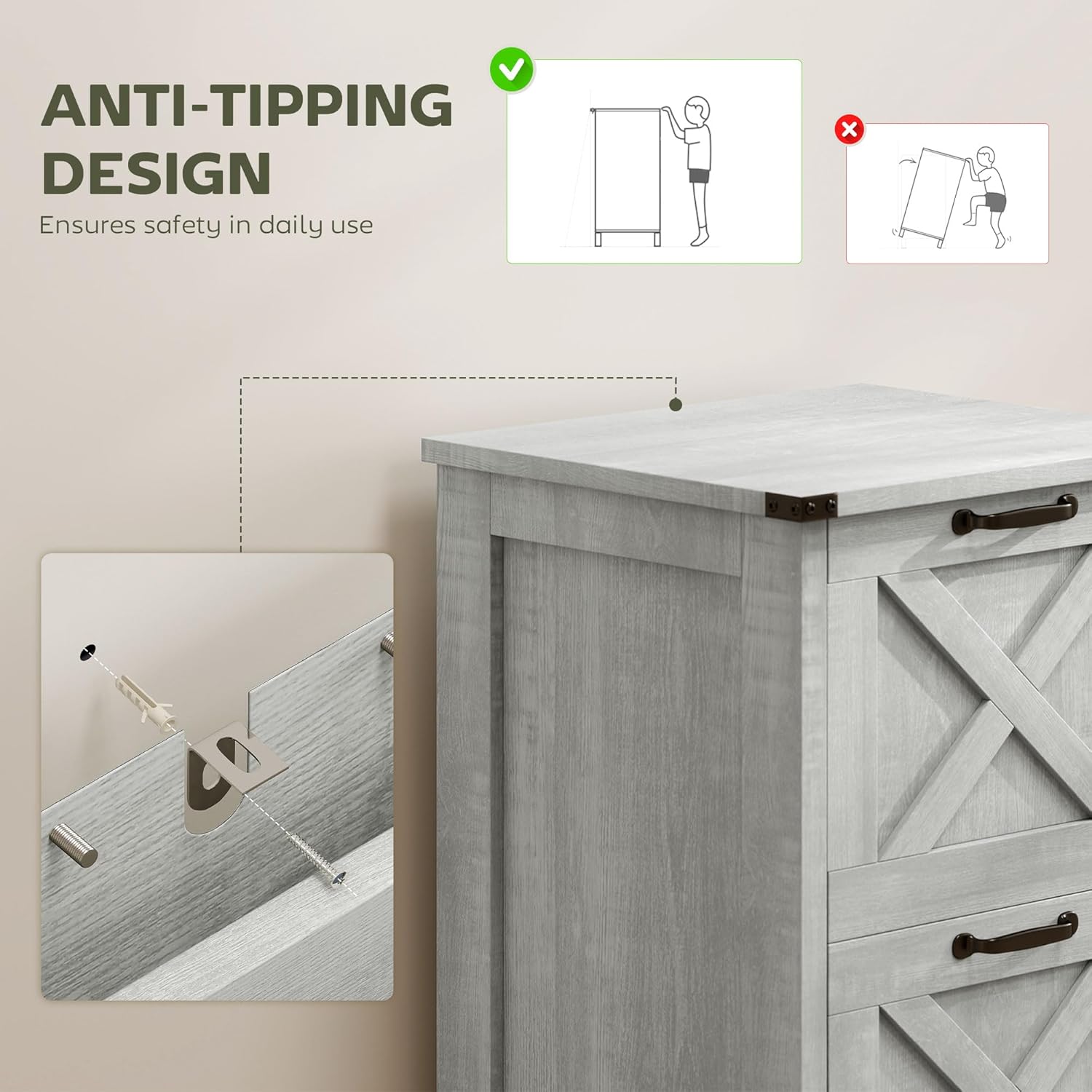 Rustic Farmhouse Filing Cabinet with Barn Doors for A4/Letter Size 15.7"D x 18.1"W x 29.5"H