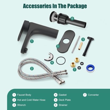 Matte Black Single Hole Bathroom Faucet,1 Handle Brass Bathroom Sink Faucets Basin Mixer Tap Deck Mount Lavatory Vanity Restroom Faucet Deck Plate Pop Up Drain Included