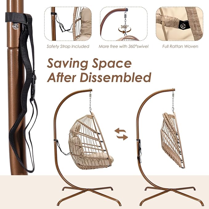 Hanging Egg Chair with Stand Outdoor Swinging Egg Chair with Water Resistant Cushion